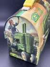 John Deere  Small Tin Lunch Box  Yellow Handle Tin Box  Man And Lady On Tractor 
