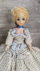 Vintage Bed Pillow Doll With Crocheted Southern Belle Dress 14  Blue White 