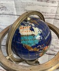 Vintage Large Semi Precious Stone Gemstone World Globe With Compass Lapis