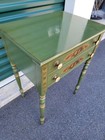 L  Hitchcock 2-drawer End side work Table  Dark Green Stenciled Drawers