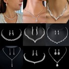 Women s Crystal Rhinestone Bridal Jewelry Set Silver Earrings Necklace Wedding
