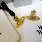 Vivienne Westwood Gold Tone Orb Stud Earrings With Hexagonal White Crystal Gift