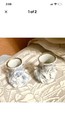 A Pair Of Antique Dresden Porcelain Mossware Miniature Vases With Applied Flower