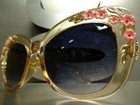 Oversized Vintage Retro Cat Eye Style Sunglasses Thick Nude Frame Floral Design