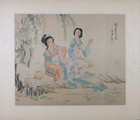 Asian Watercolor On Silk Paper  Old Chines Beauties  Pair Of Oriental Painting