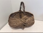 Antique 19th Century Buttocks Basket     Hand-split Oak W  Twig Handle   God   s Eye