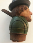 1940s--hand Carved Wooden German Bottle Stopper--villager In Red Tie--xlnt