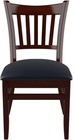 Us Made Vertical Slat Restaurant Chair Dark Mahogany Finish Black Vinyl Seat