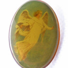 Guardian Angel Lapel Pin Oval Gold Tone Religious Spiritual Protection Vintage