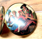 Vintage Ladys Pocket Mirror  Two Sided  Pictures On Outside  3 Inches