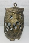 Vintage Brass Owl Candle Holder Hanging Lantern Patina 1970s Mcm Boho