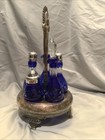 Antique Meriden Britannia Co Quadruple Plate Cruet Caster Set Cobalt Blue Glass