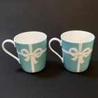 Tiffany   Co  Bow Ribbon Bone China Blue Mug Cup 2pcs Set Japan 225ml Unused New