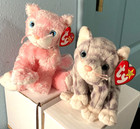 Vtg Ty Beanie Cats-1999 Silver Gray tag Errors   2002 Carnation Pink-new Mwmt