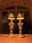 Antique Pair Of Solid Brass Twin Cherub Lamps  Baroque Design