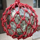 Japanese Glass Fishing Float Vintage 7 9in Light Green With Red Rope Net