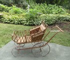Antique Victorian Wakefield Wicker Rattan Baby Carriage Buggy - Doll Display