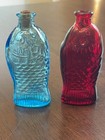 2 Vnt Wheaton 3  Glass Fish  Ruby Red   Blue  Bitter s Fisch s Bottles  6