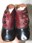 Antique Victorian Red   Black Leather Side Button Baby Shoes Boots   2