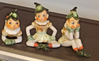3 Japan Ceramic Pixie Elf Elves Figurine Christmas Holiday  1950s