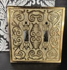 Vintage Golden-brass Metal Double Toggle Plate Light Switch Cover Scroll Design