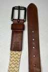 Fossil Woven Braided Woven Belt Leather Trim Golf Business Men   s Size 40 Khaki