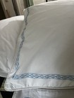 Echo Design White Euro Pillow Shams Blue Embroidered Border 100  Cotton