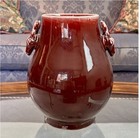 Rare 12  Chinese Sang De Bouef Oxblood Porcelain Deer Stag Handle Antique Vase