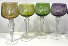 Vtg Lot 7 Bohemian Czech Cut To Clear Crystal Hock Stem Wine Water Glass Goblet