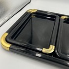 Mikasa Lasio Black Lacquer Tray Set Japan 3 Pc Gold Corner Nesting Trays