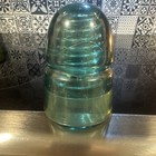 Aqua Blue-green Glass Insulator Dome Top Embossed Marked  tb   b 
