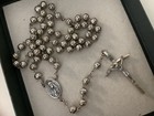 Catholic Vintage Silver Tone Metal Beads Rosary Signed Italy