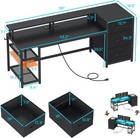59  Office Desk With 3 Drawers  Reversible Computer Desk With Led Lights  black 