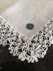 Vintage Unused Nos White Linen Wedding Hand Crocheted Border Handkerchief
