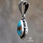 Navajo Style Turquoise Pendant Necklace In Sterling Silver