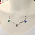 Vintage Silver Necklace 925 Unique Art Deco Artisan Colorful Rhinestone Gift Box
