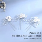 3 Pack Silver Rhinestone Bride Wedding Hair Pins Flower Hair Clips Crystal