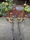 Pair Of Vintage Rostand Fireplace Andirons Brass   Cast Iron Log Holder Mcm 20   h