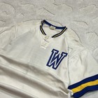 Vintage 80s Baseball Jersey Size 44 Large Mlb Henley Shirt White Yellow Blue