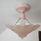 A Pair Of 1930 s Art Deco 3 Chain Hanging Shade Ceiling Lamp Fixtures