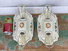 Pair Vtg Art Deco Porcelain Flush Mount Wall Sconce  Ceiling Fixture Floral Mcm