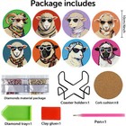 8 Pcs Sheep Diamond art Coasters With Holder diy Sheep Wearing Glasses Diamond P