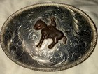Vintage Pre 1980   s Eagle Sterling Silver Mexico 214 Engraved Rodeo Belt Buckle