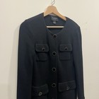 St  John Caviar Blazer Jacket Women Size 8 Black Wool Knit Long Wool Blend Gold