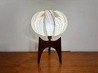 Handcrafted Mid Century Danish Modern Walnut Table Lamp Fiberglass Flower Shade