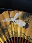 1950s Large 28  Vintage Hand-painted Fan- Gilt Floral Bird Chinese Wall Art