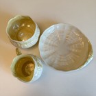 Belleek Ribbon Cream Sugar Plate Design Green 5th Mark 1950s Excellent  b
