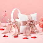 2 Pcs Flower Girl Baskets And Ring Bearer Pillow Set Pink Satin Bowknot Flowe   