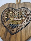Vintage Joy   Peace Wood Carved Heart Shaped Wall Plaque Decor Folk Art Country 