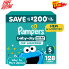 Pampers Baby Dry Diapers Size 5 128ct Leak Protection Disposable Baby
